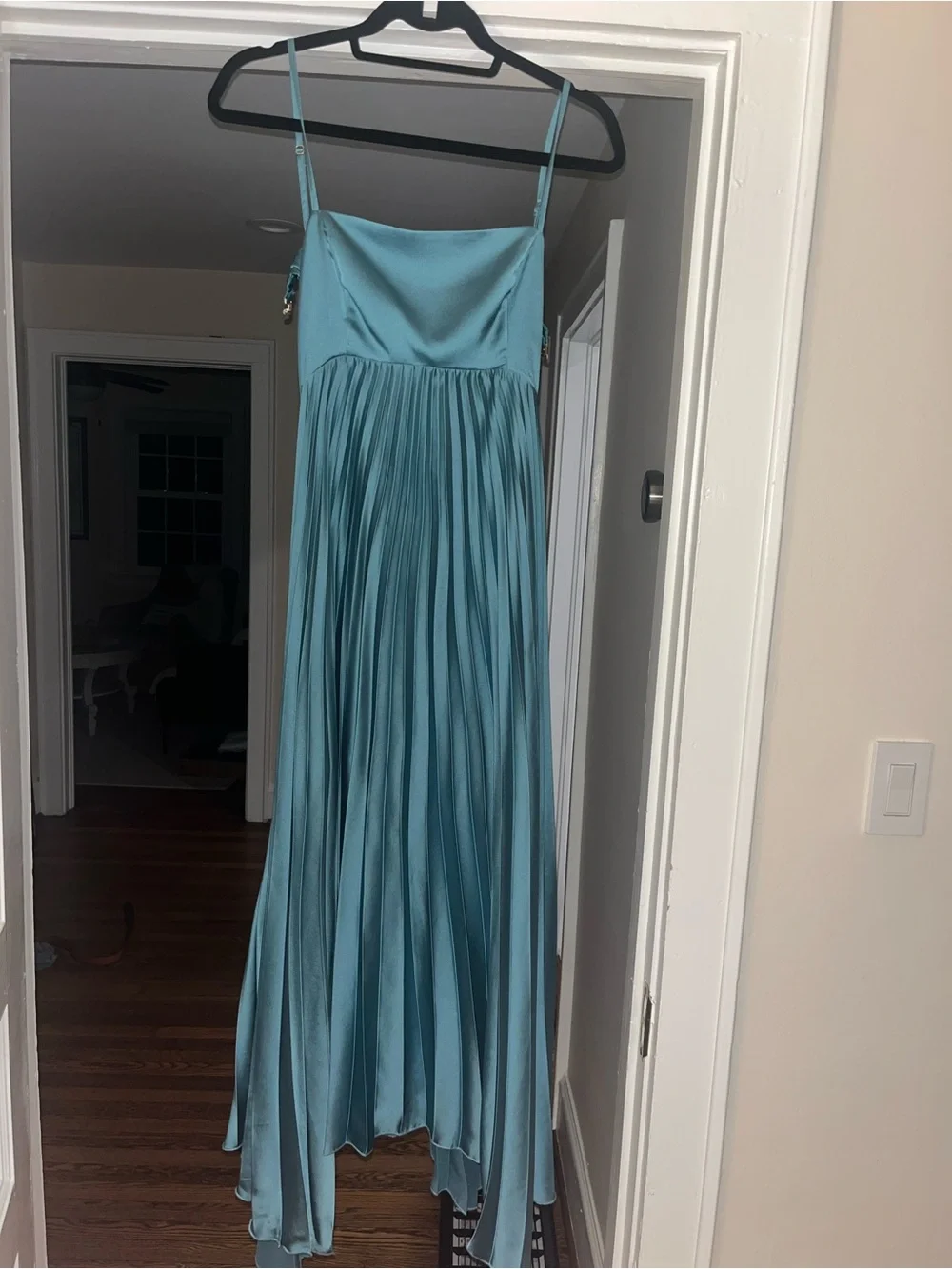 Abercrombie & Fitch Teal Satin Pleated Maxi Dress